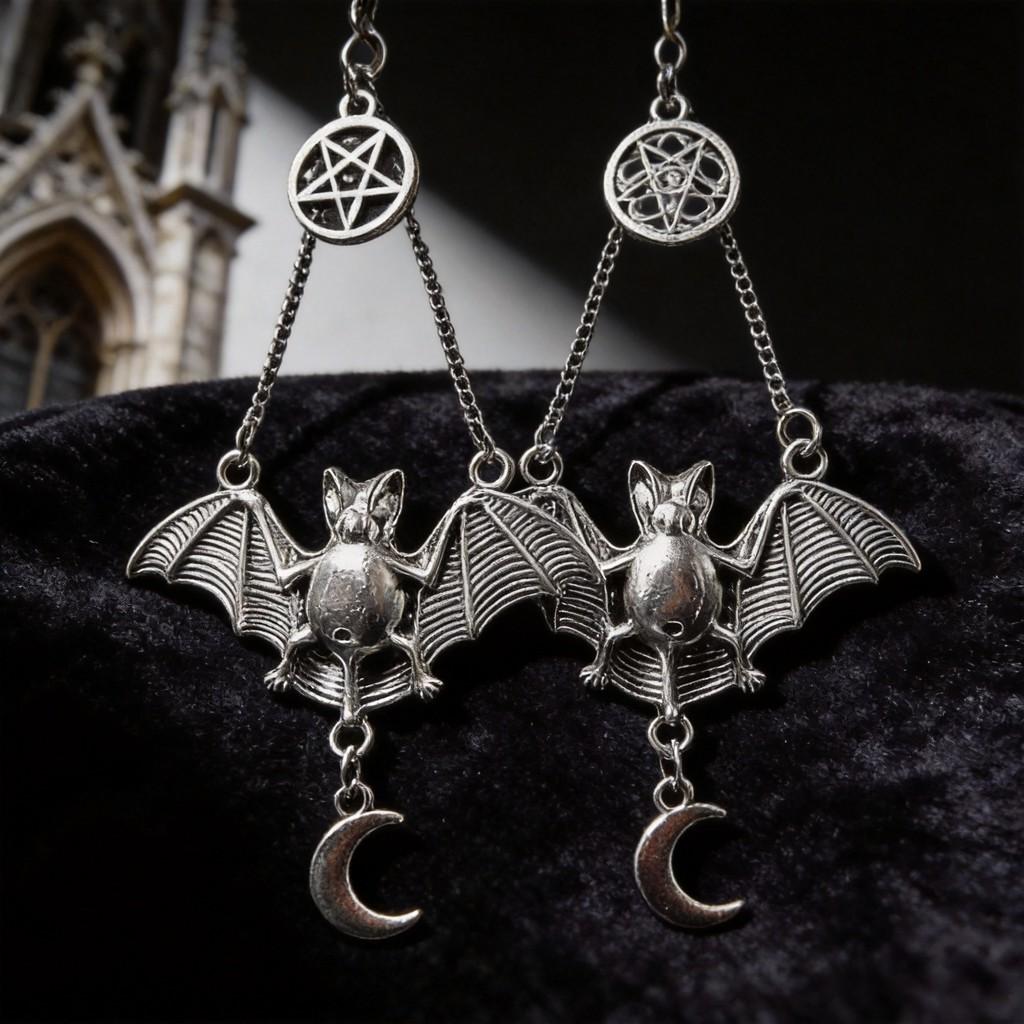 Original Geometric Alloy Ear Jewelry Featuring Bat Moon And Star Elements For Female Wear