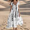Women's Summer Fashion V-Neck Beach Long Short Sleeve Striped Geometric Print Dresses