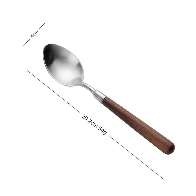 304 Stainless Steel Walnut Wood Handle Spoon & Fork Set: Vintage Solid Wood Cutlery for Dessert & Home Dining