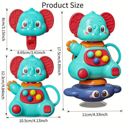 3-in-1 Multifunctional Blue Elephant Top Toy with Strong Suction Cup,  2026 New Year Style Gift, Attracting Baby'S Attention
