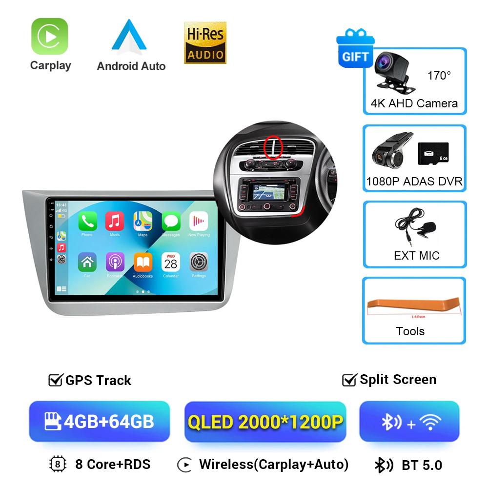 Car Radio Android 16 QLED Screen Qualcomm For Seat Leon 2 MK2 Altea XL 2004-2015 Car Stereo Head Unit DSP 48EQ Carplay NO 2din Hxqgn22