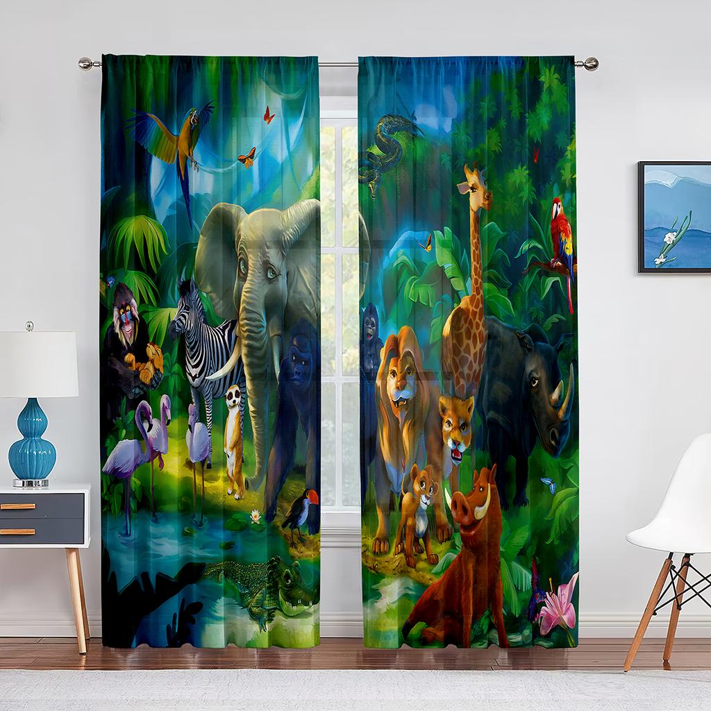 Cartoon Farm Animals Sheer Voile Curtain Cute Sheep Cow Pig In Rural Ranch Window Tulle Curtains for Living Room Bedroom Kitchen