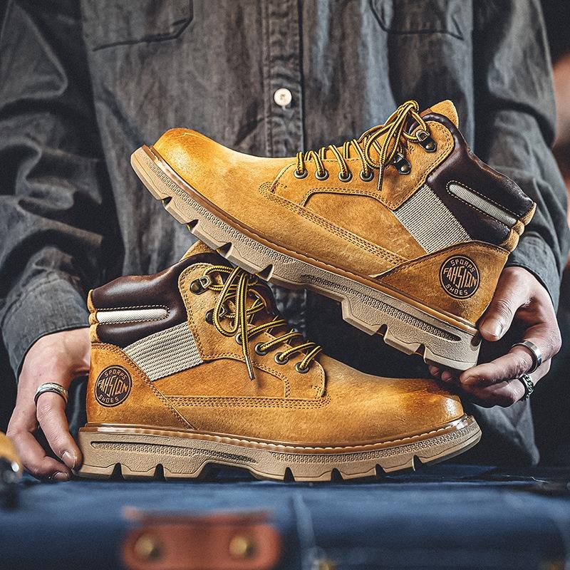 First Layer Pigskin Martin Boots Ami Kaji Retro Tooling Shoes Hand-polished Street Big Yellow Boots