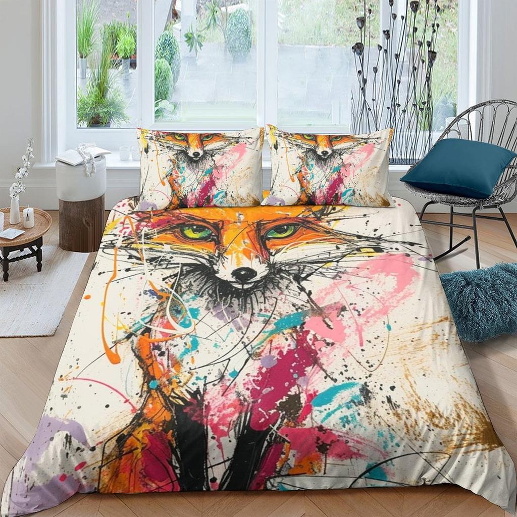 Fuchs-Print Bettbezug Bettwäsche Set Deckenbezüge Für Kinder Kinder Und Erwachsene Warm Weich Bequem Atmungsaktiv