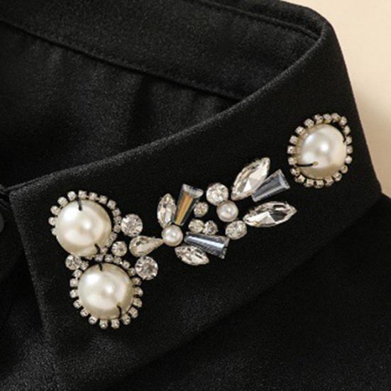 Fake Collar Shirt Rhinestones Faux Pearl Detachable Adjustable Embellished Tops Half Shirt Collar Formal Event Collar