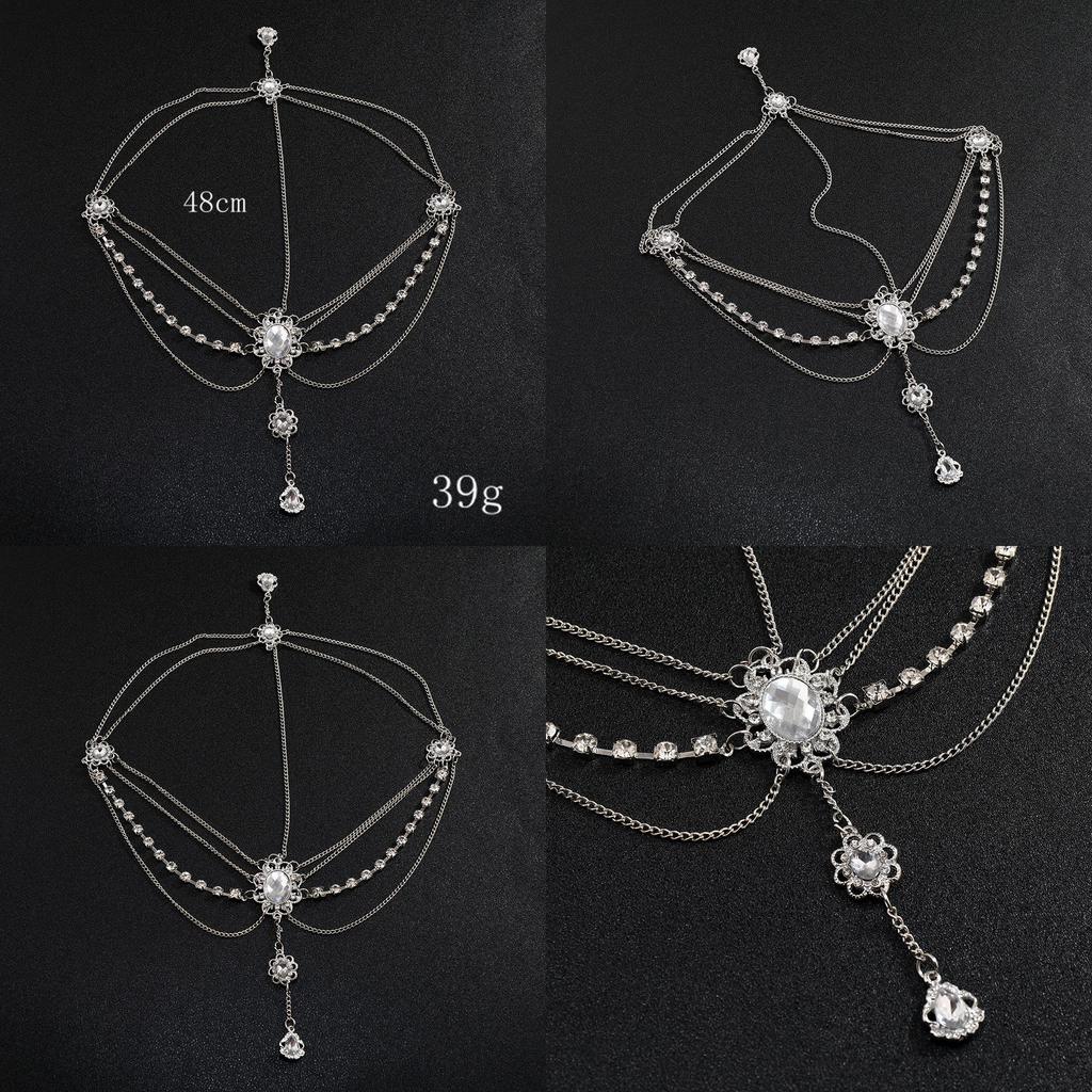 And Rhinestone Elegant Multi Layer Chain Design Women Silver Jewelry Headwear