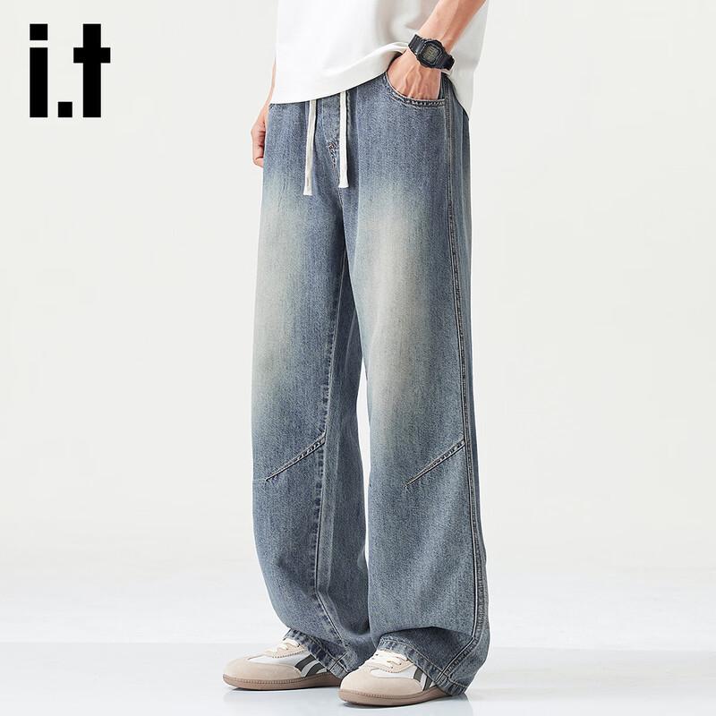 izzue it Men s Lyocell Tencel Blend Loose Straight Jeans L