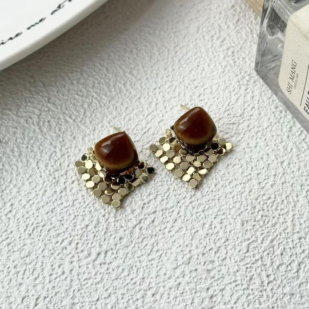 Retro Maillard Tigerauge Rhombus Pailletten Quaste Ohrstecker - Herbst/Winter Elegante Modeaccessoires
