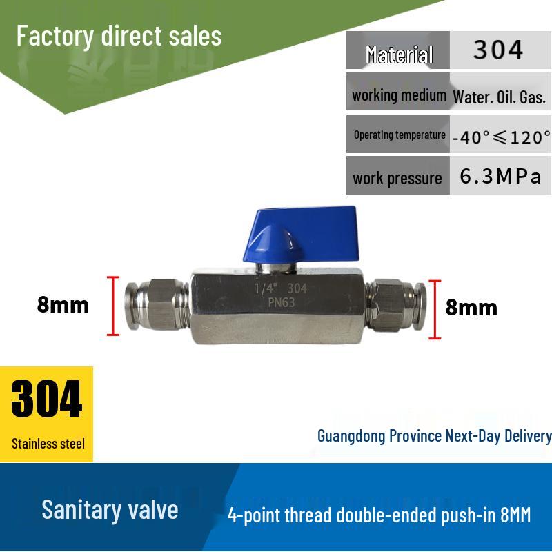 304 Stainless Steel Sanitary Mini Ball Valve, Internal/External Thread, High Pressure, 1/8"-3/4" Sizes, Open Pagoda Design