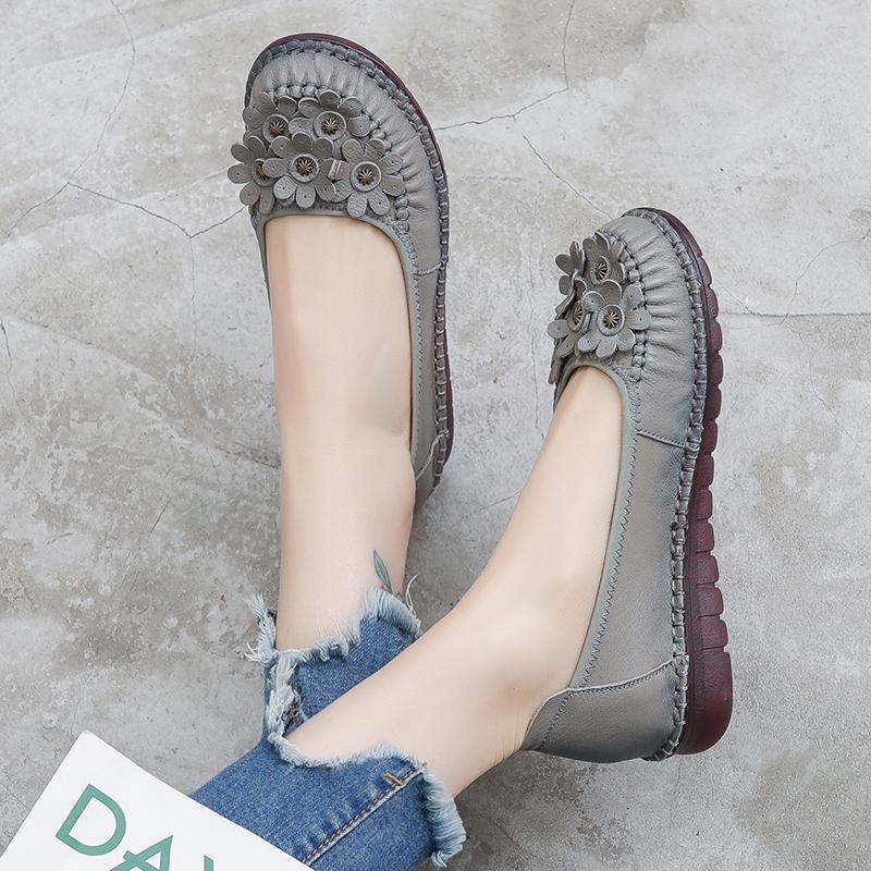Fashion GKTINOO Women Loafers Genuine Leather Flat Heels Flower Round Toe Soft Solid Shoes Platform Ladies Shoes Zapatos De Mujer