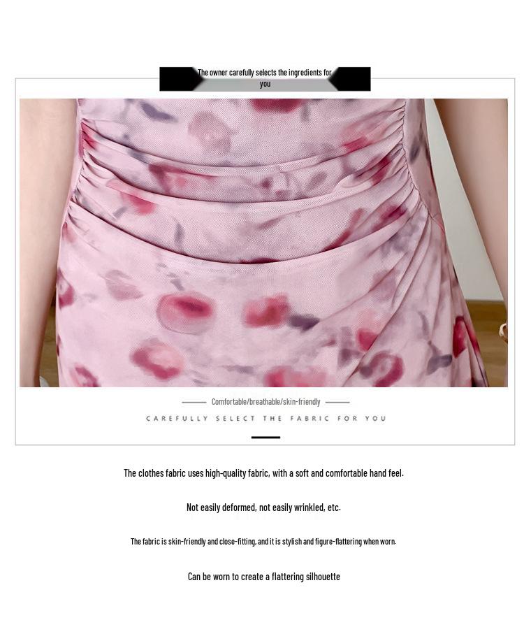 Spring Summer Floral Mesh Spaghetti Strap Maxi Dress for Women