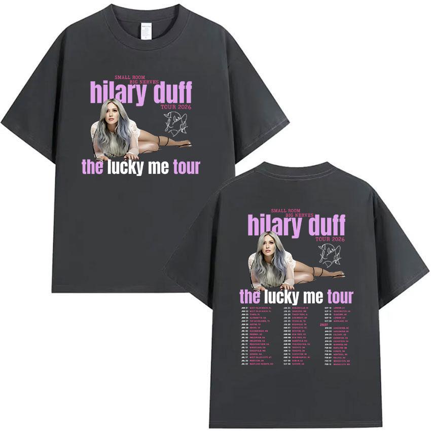 Hilary Duff SMALL ROOMS BIG NERVES Tour 2026 Print Tshirts Unisex Women Vintage High Quality Fashion Oversized 100 Cotton Tshirt