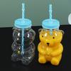 500ml Glass Cup with Straw Reusable Bear Bottle Food Grade Borosilicate Glass Heat Resistant Microwave Safe Drinking Bottle