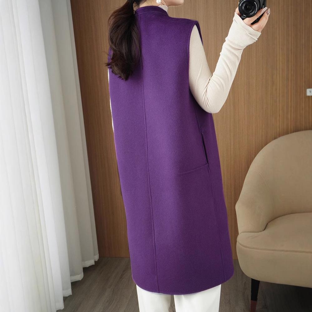 Chaleco Extra Largo de Lana 100% de Doble Cara para Mujer - Ropa Exterior Clásica Casual sin Mangas