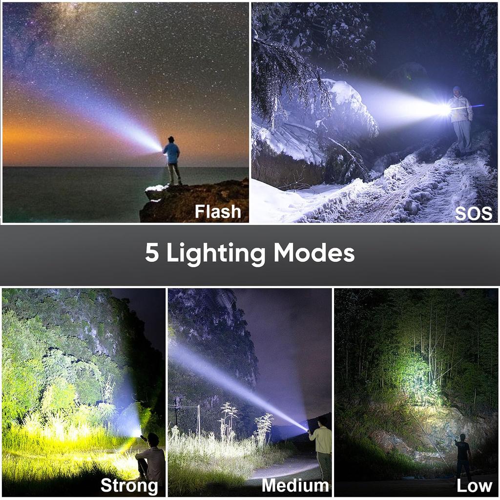 Flashlights Rechargeable 900000 High Lumens, LED Handheld Flashlights with Power Display, Super Bright Tactical Flashlight