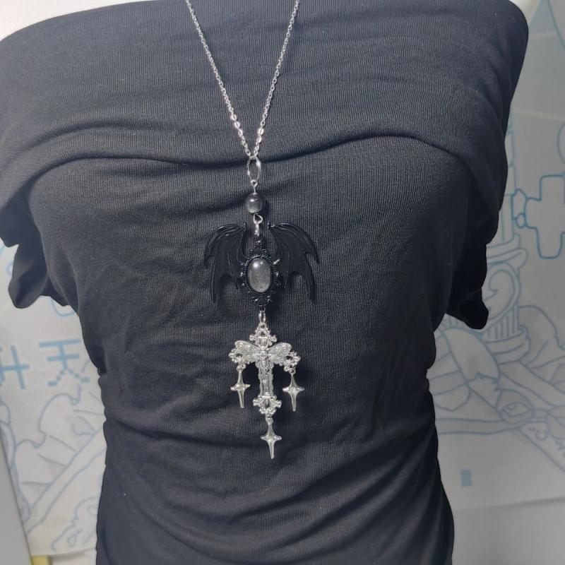 

Ретро Украшения Крылья Ведьмы Крест Подвеска Ожерелья Для Женщин Хрустальные Бусины Ожерелье Длинная Цепочка Для Свитера Готические Аксессуары A2
