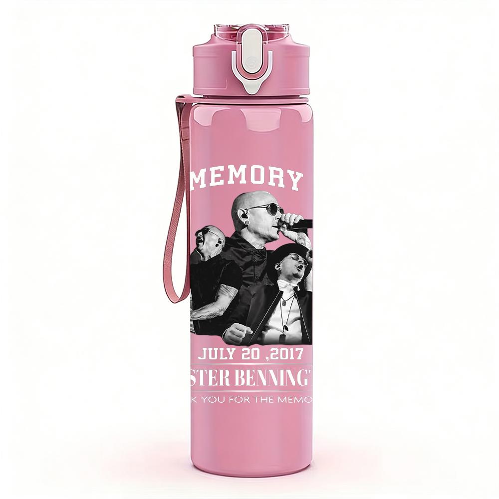 1PC Seated male musician dark portrait print 750ml colorful plastic sports water bottle leakproof pop up lid with straw for outdoor work home use