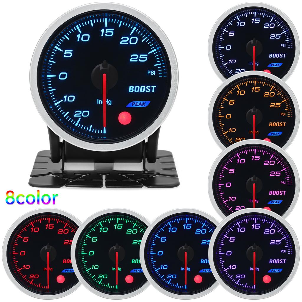 8 Color Backight 52mm Boost Gauge BAR PSI Tacometro Turbo Pressure Gauge Manometre Pression Turbo Fuel Oil Press Oil Temp 12V