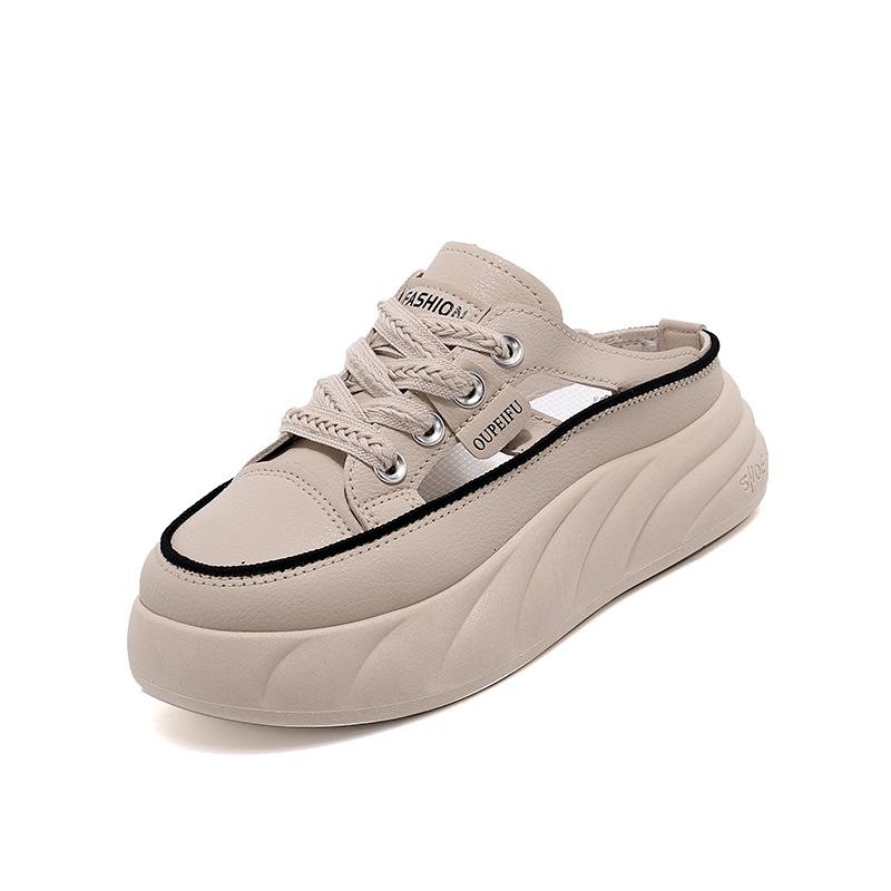 Little White Shoes Schoolgirl Summer New One-pedal Lazy Shoes Versatile Thick-soled Bag Head Half Slippers A15