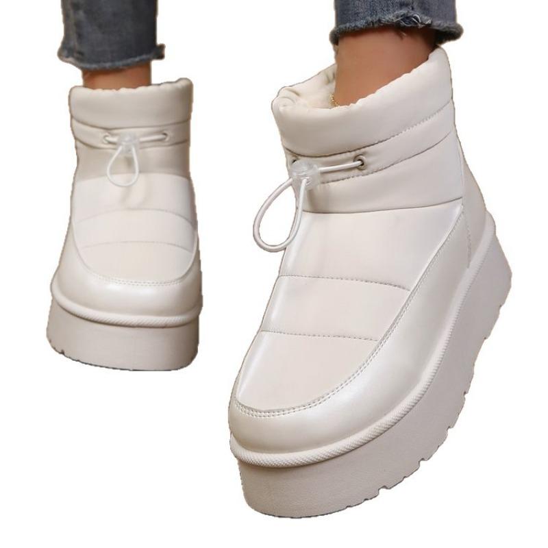 European and American Winter New Thick-soled Velvet Thickened Snow Boots Women's Foreign Trade Large-size Warm Elastic Buckle Short Boots Cotton Shoes