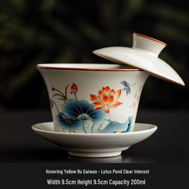 Premium Ru Ware Gongfu Tea Set with Cultivable Crackle Gaiwan and Offering Bowl