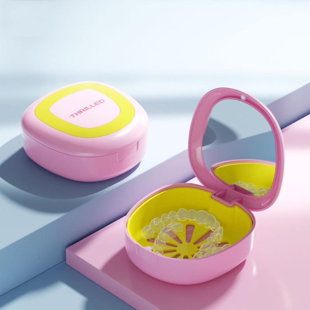 

New With Mirror Braces Box Draining Cleaning Box Orthodontic Retainer Case Soak Box Mouthguard Case рожевий