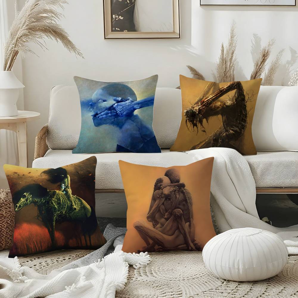 Hot Art Z-Zdzislaw BeksinskiS Pillow Case Soft Plush Fabric Double Sided Print Decorative Home Living Room Gift Cushion