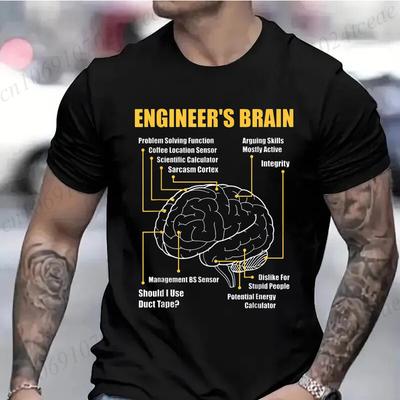 Ingenieursgehirn Lustiges Sarkastisches Engineering-Druck T-Shirt für Männer Frauen Grafik T-Shirts Sommer Mode Shirt Kurzarm Geschenk