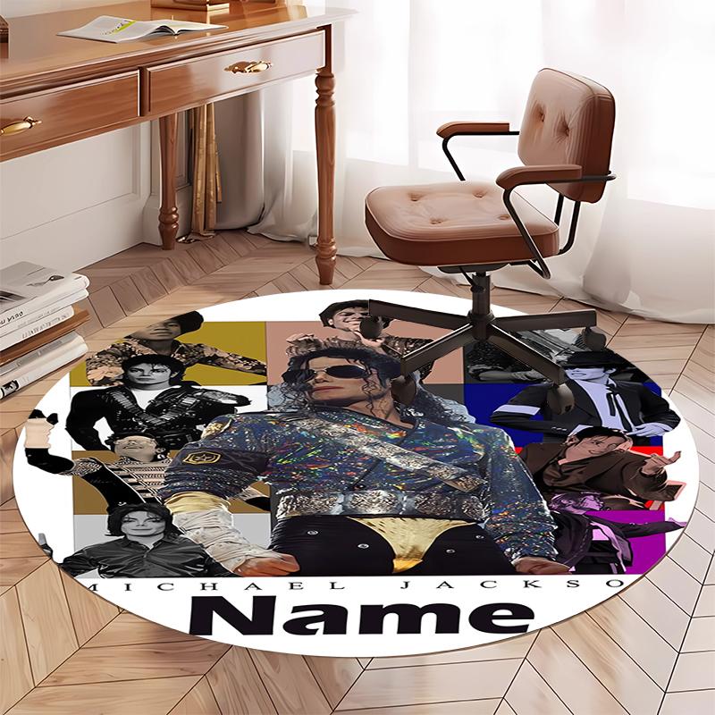 Custom Name Michael Jackson Printed Round Rug Carpet Chair Rug Area Rug Entryway Doormats,for Office Chair Living Room Bedroom Kitchen Room.