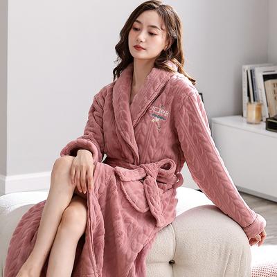 Winter Robe Coral Fleece Nightgown Women's Warm Sleepwear Thickened Long Bathrobe Flannel Loose Casual Home Clothing Nightwear