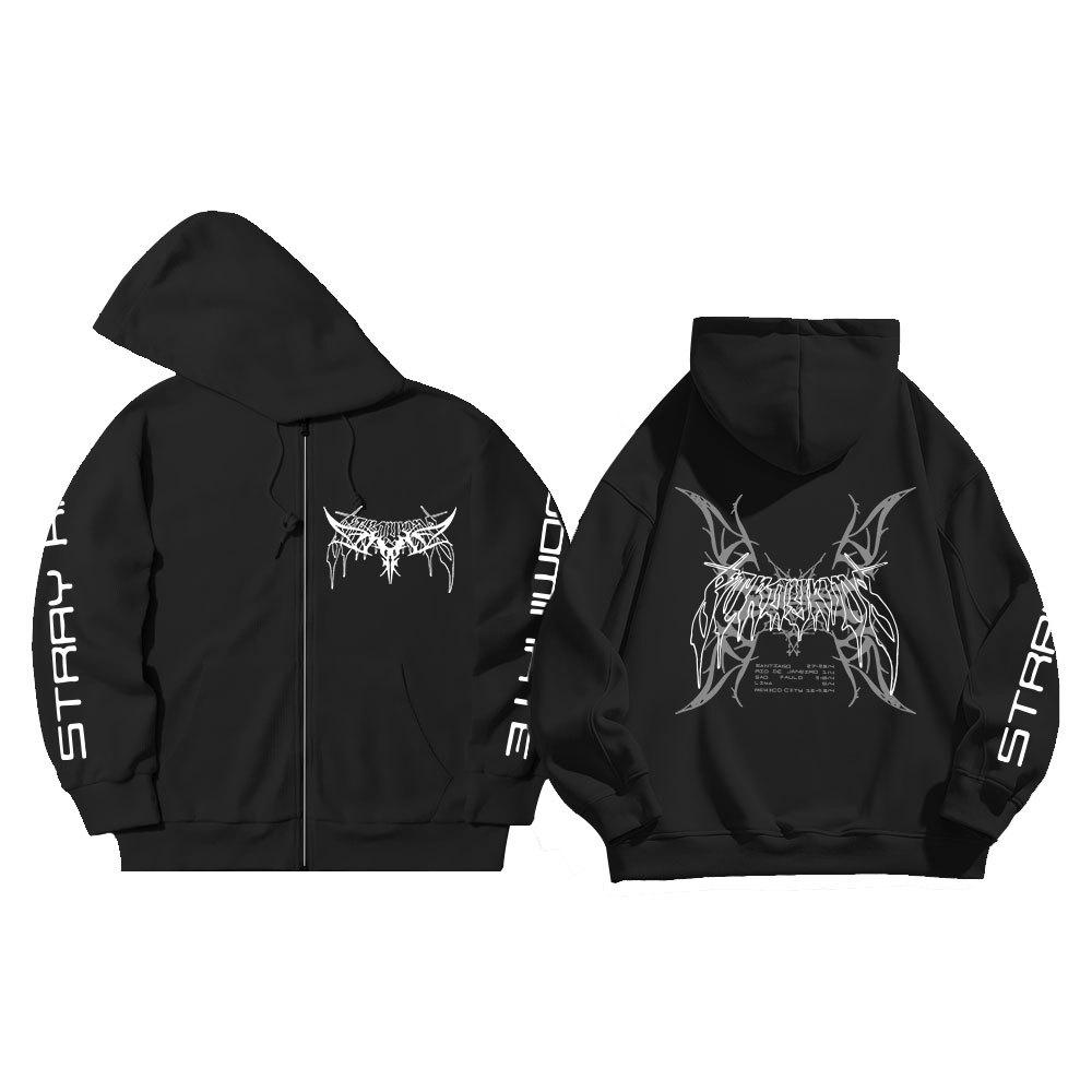 Stray Kids World Tour 2025 Zip Up Hoodie Kpop Merch Gothic Graphic Print Oversized Sweatshirt Casual Streetwear Jacket for Unisex Men Women Fans
