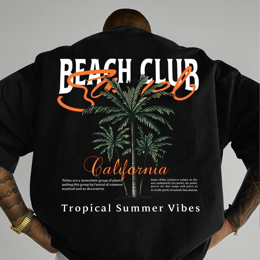 California Beach Club Palm Tree Graphic T Shirt Unisex Unisex Summer Vibes Print Cotton Short Sleeve Oversized Casual Streetwear Top