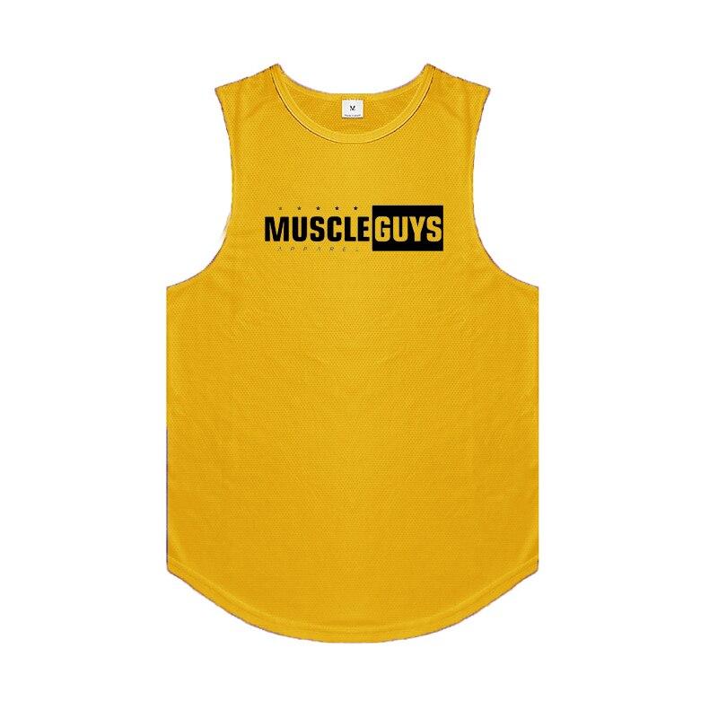 

Мужская майка Muscleguys для бодибилдинга, летняя новая молодежная футболка без рукавов для фитнеса, сетчатая майка, индивидуальный жилет с мышцами, одежда для спортзала XXL жёлтый