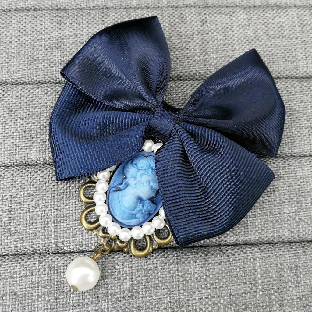 Vintage Fabric Ribbon Bowknot Brooches for Women Queen Cameo Pearl Brooch Pins Collar Tie Corsage Broche Costume Jewelry Gifts