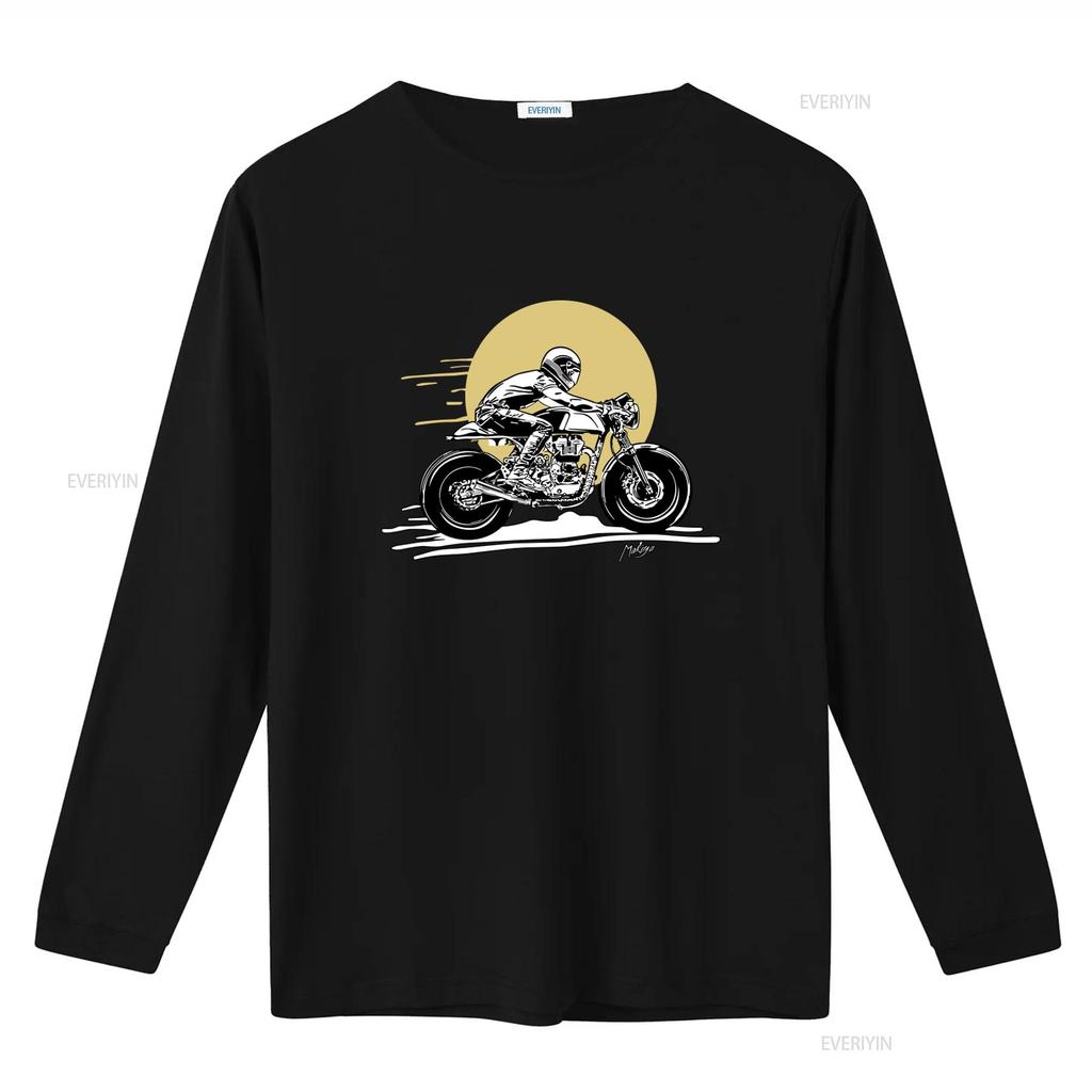 Stylish Mens Motorcycle Rider Print T Shirt In Black with Grey and Yellow Details Sizes S To 5XL Vintage Washed Versatile