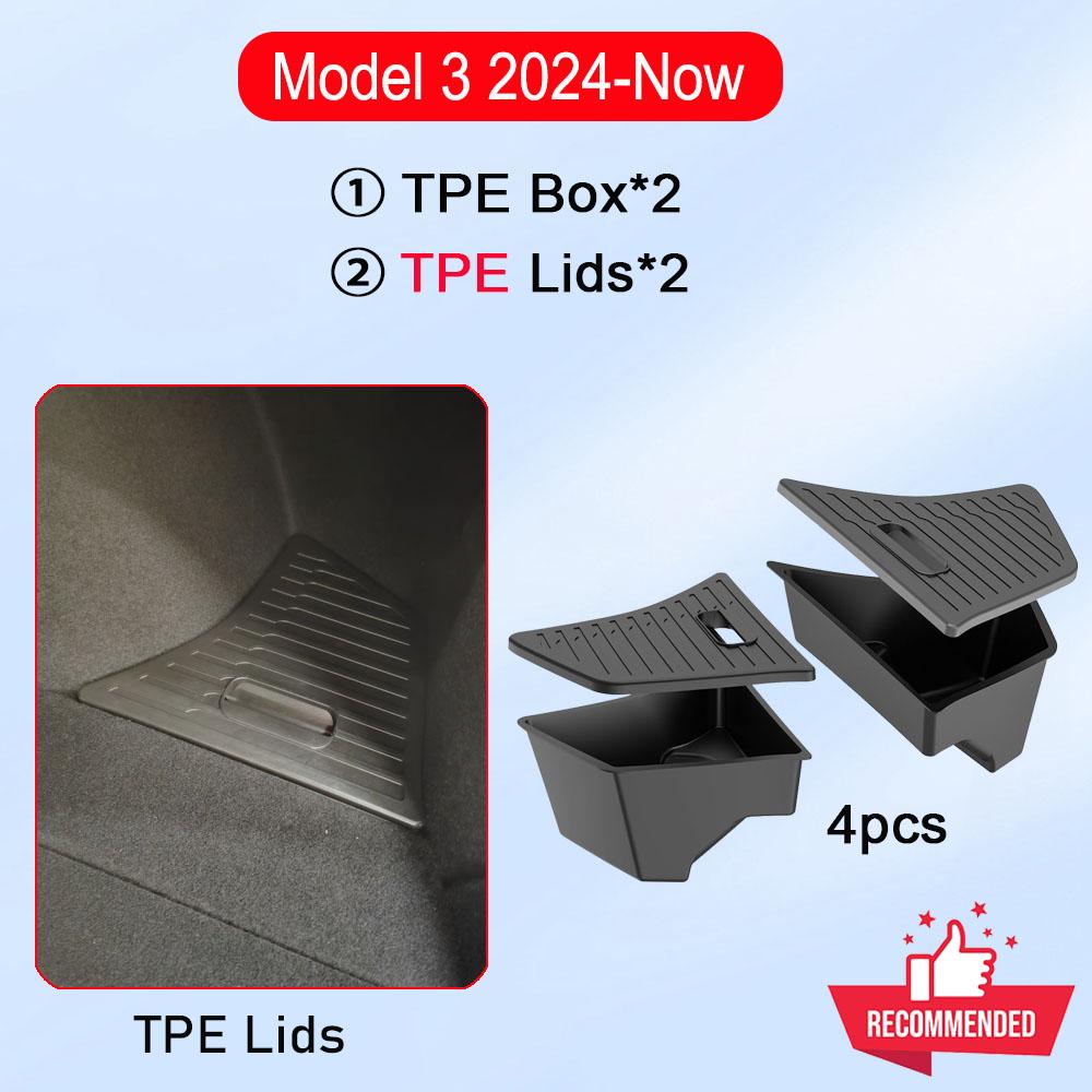 For 2026 2026 2026 Tesla Model 3 Rear Trunk Side Storage Box with Cover Tail Boot Organizer Partition Decoration Car Accessories