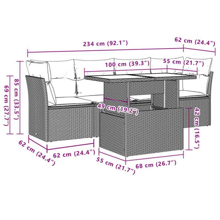 VidaXL Garden Lounge Set 5 Pcs with Cushions Black Braided Resin 3266346