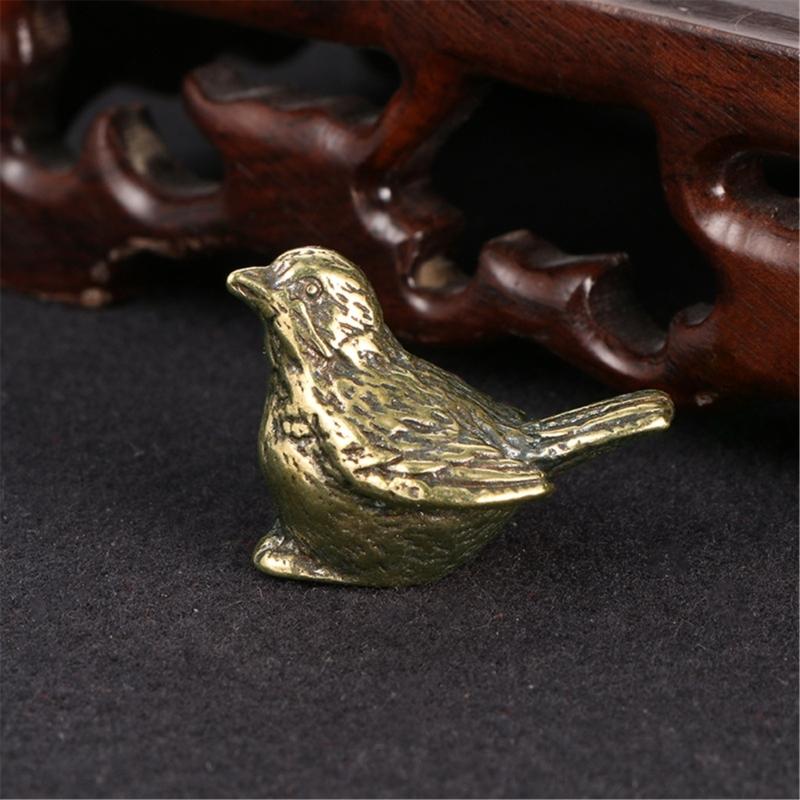 Antique Finish Brass Sparrow Figurine Handmade Vintage Metal Bird Miniature Statue Home Decors Gift For Collectors