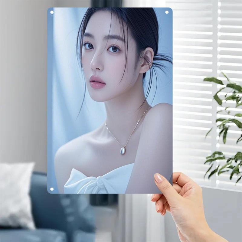 Minimalist Metal Wall Art Elegant Female Portrait with Expressive Eyes Durable Iron Sign for Home Office Cafe Bedroom Deco