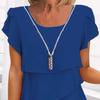Women Chiffon Dress with Ruched Edge Round Neck Short Sleeves Multi-Layer Design Summer Midi