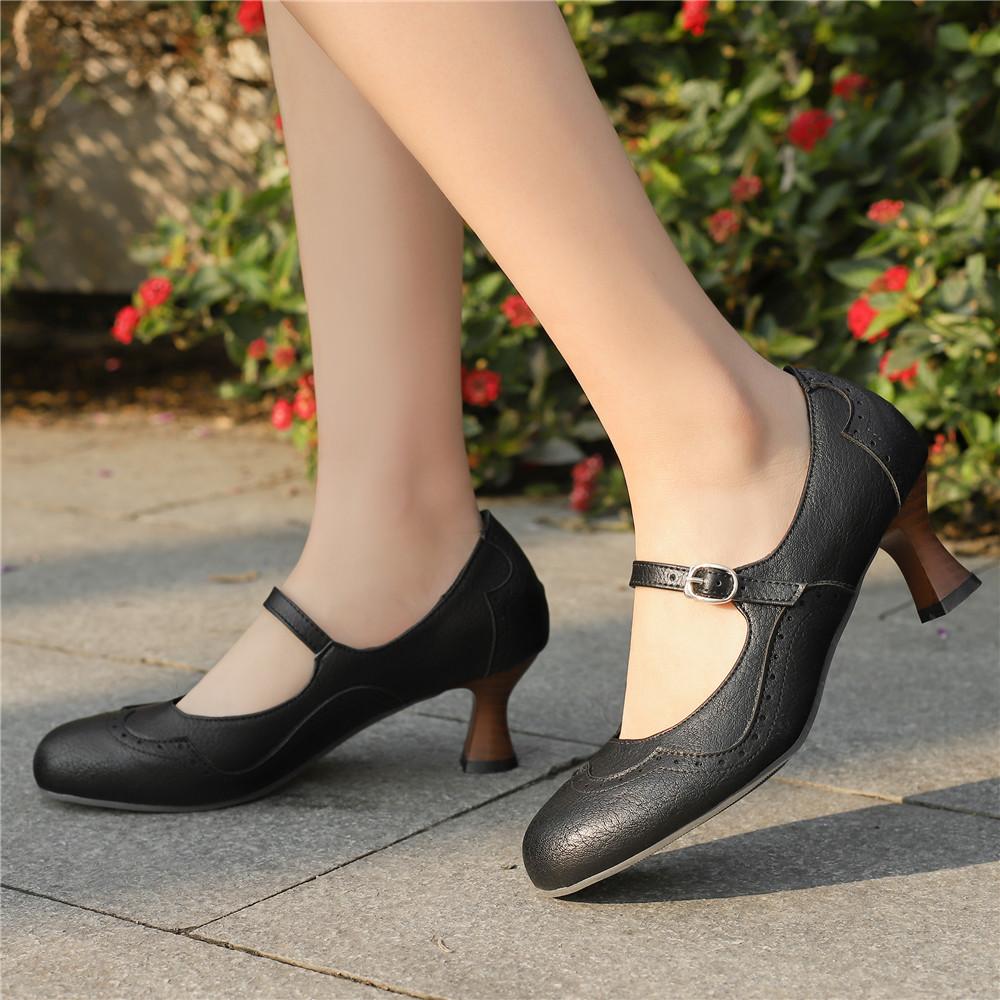 Fashion 2025 Spring Vintage PU Leather Women's Shoes Rome Style Splice Pointed Toe Ankle Strap Buckle Ladies High Pumps Plus Size 32-48