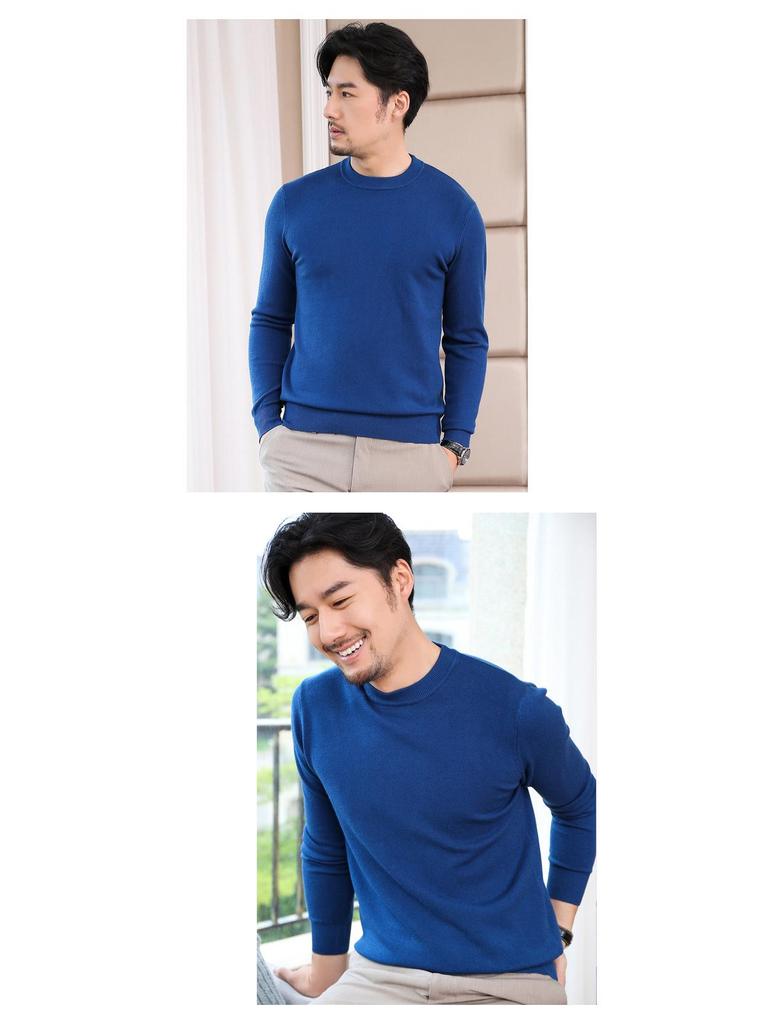 2021 Men's Korean Knitted Round Neck Sweater - Loose Fit, Solid Color, Plus Size, Long Sleeve Pullover for Spring & Autumn