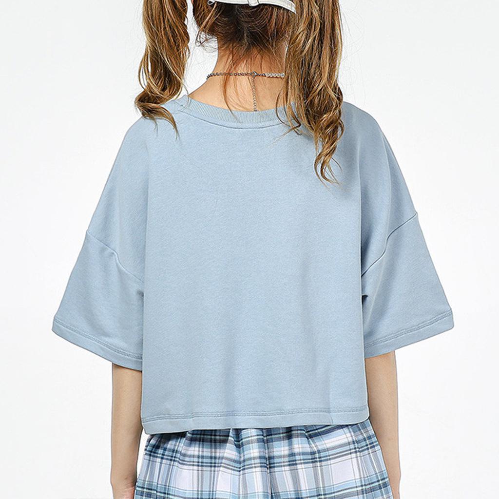 Puma Embroidered Logo Print Solid Color Loose Fit Sports Short Casual Fashion Simple Round Neck Short Sleeve T-Shirt Women Tops Blue 533212-61