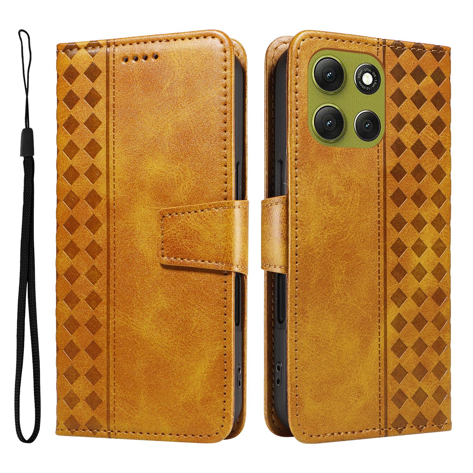 

Для Motorola Moto G86 5G/G86 Power 5G Кожаный чехол-кошелек с подставкой, тиснеными сетками, чехол для телефона с ремешком Yellow