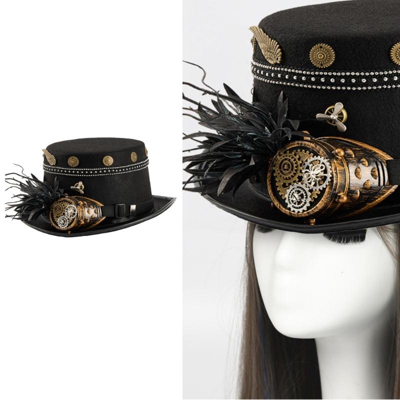 Gothic Geared Studded Hat for Coser Steampunk Gothic For Costume Parties Halloween Event Photo Props