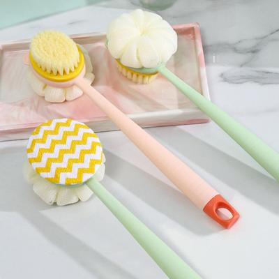 Double-Sided Soft Hair Massage Bath Brush Long Handle Back Rub Brush 2 In 1 Bath Brush With Bath Ball Double Side Scrub Brush