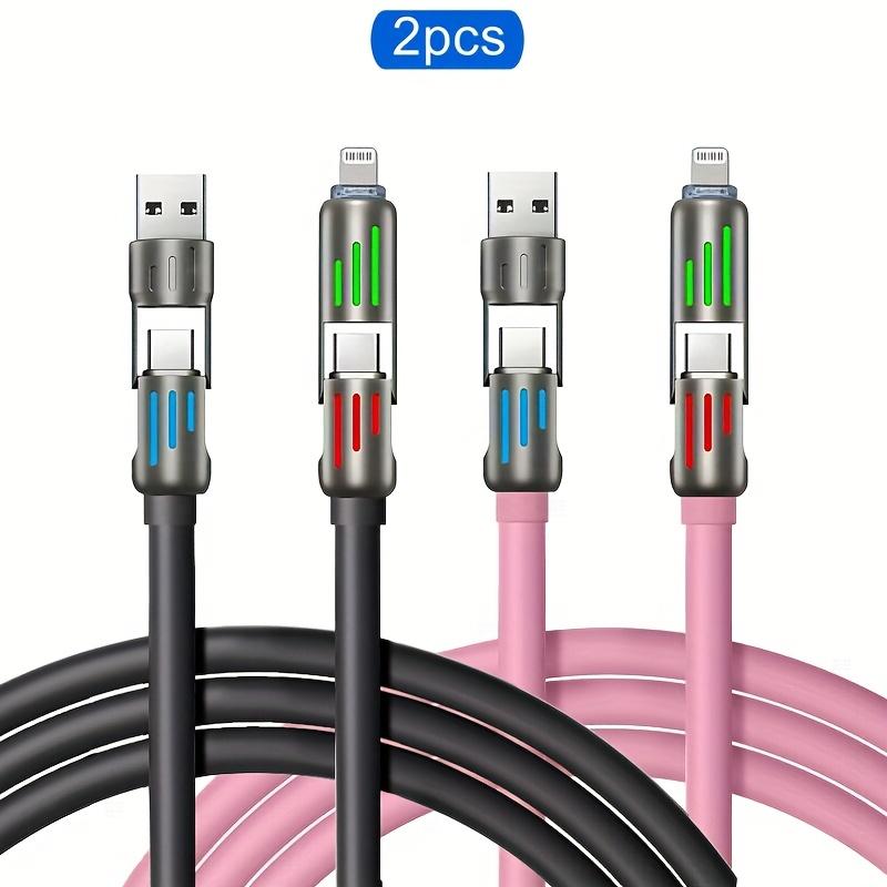 2pcs 4-in-1 100W Max Fast Charging Cable, Multi-Port Charging with Ccolor Light, for IPhone 14/13/12/11Pro Max/XS/XR/8/7/6/iPad, For, Xiaomi, Oppo