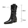 Fashion Retro Brown Pu Western Cowboy Boots Women 2025 Winter Sexy Pointed Toe Thick Heel Black Ankle Boots Designer Y2K Shoes Plus Size