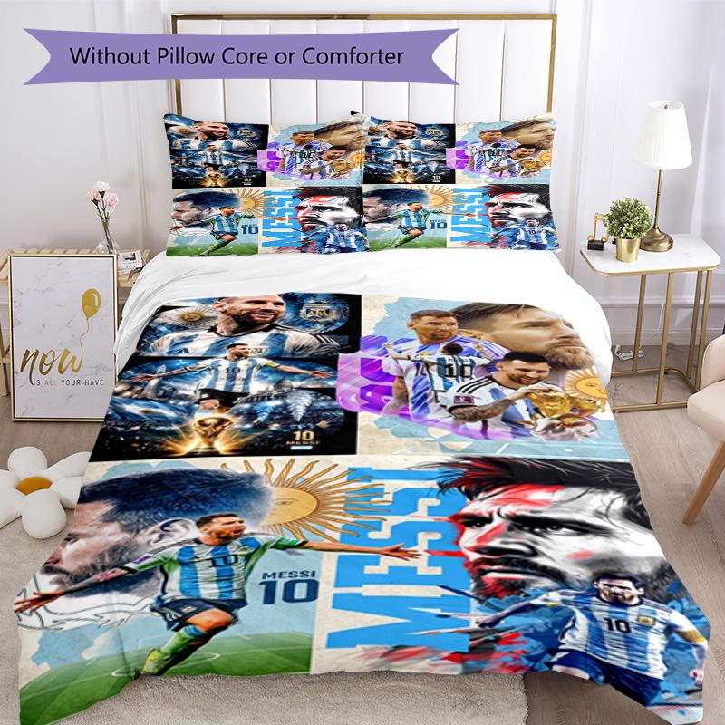 Messi Bedding Set Breathable Duvet Cover with Pillowcases Decorative Bed Linen for Bedroom Home Decoration Birthday Gift