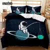Astronaut Duvet Cover Set Outer Space Tourist Comforter Cover Set for Kids Boys Universe Planet Polyester Quilt Cover Queen King